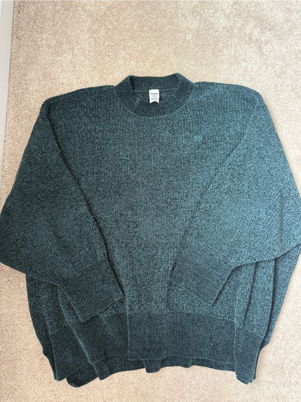 PINK Victoria's Secret Dark Green Knit Crewneck Sweater
